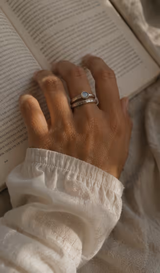 Hand resting on book